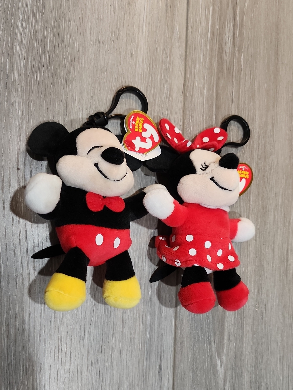 🐭Ty Mickey and Minnie Plush Keychain Set - Red, Black & Yellow